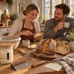 Angeschnittenes Sauerteigbrot beim Sonntagsfrühstück