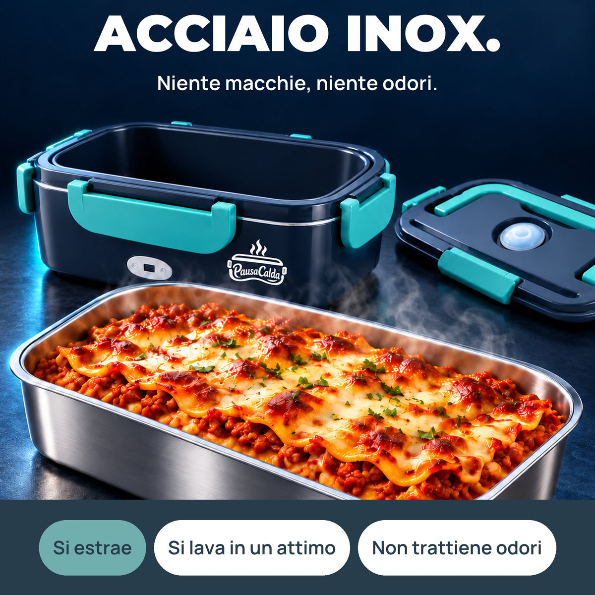 Vaschetta in acciaio inox estraibile con lasagna calda