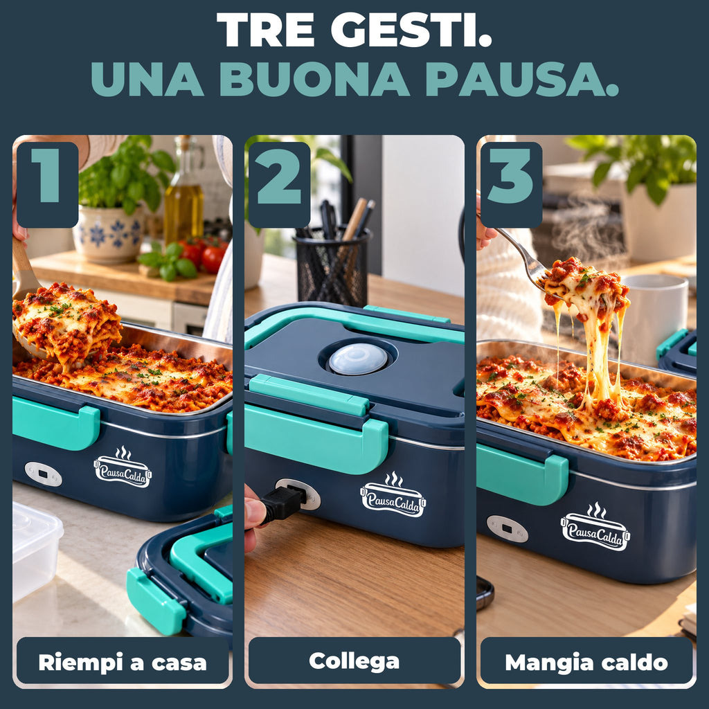 Come funziona: riempi a casa, collega, mangia caldo